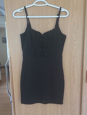 Lulu's Black Spaghetti-Strap Mini Dress with Front Bows